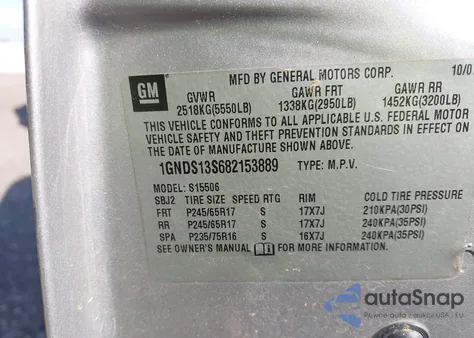 2008 Chevrolet Trailblazer Fleet из США, поврежденный, VIN 1GNDS13S682153889